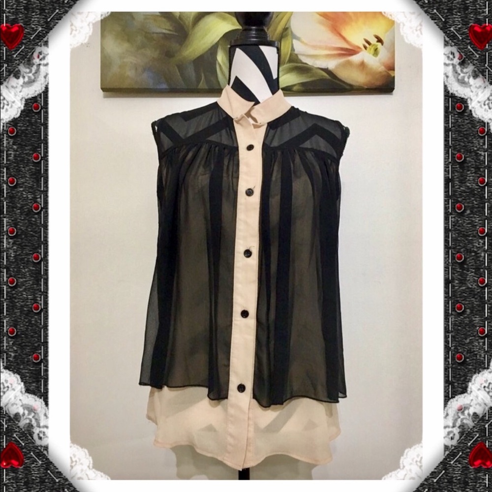 Allegra K Pleated Layer Button Down Blouse